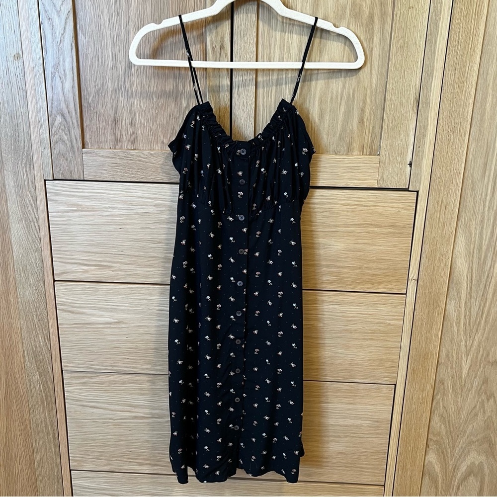 Madewell Tie-Back Button-Front Mini Dress Black Geodot Ditsy Floral Size 2 NWT